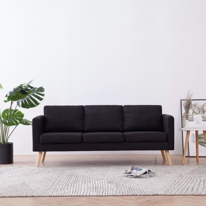 Canapé d'angle 3 places Noir Tissu Scandinave Relax