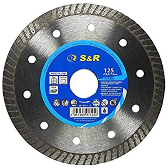 S&R Disque Diamant 125 Turbo Lame Diamantée À Tronçonner Ceramique, Tuiles, Marbre, Granit, Calcaire Et Autres Matériaux Durs. Quali