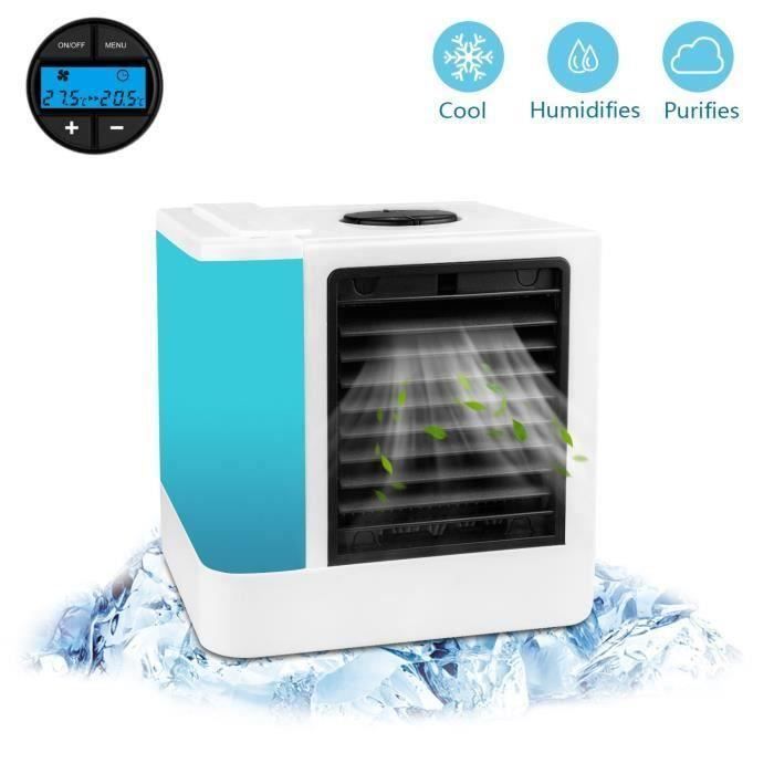 Climatiseur 3 EN 1 Mini Climatiseur Portable Climatiseur Purificateur Humidificateur 7 LED Couleurs pour Camping-Bureau Affichage