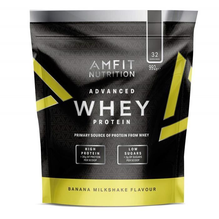 Amfit Nutrition Advanced Whey protéine de lactosérum saveur milk-shake à la banane, 32 portions, 990 g, protéine sportive