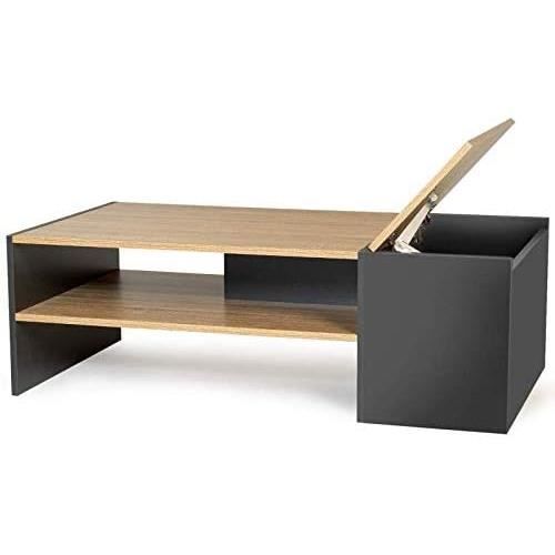 Table Basse Bar contemporaine IZIA avec Coffre Bois et Gris