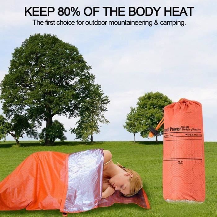 Sac de Couchage Envelope Ultraléger Compact Couverture d'urgence pour Camping Randonnée en Plein Air, 200 * 70cm Orange
