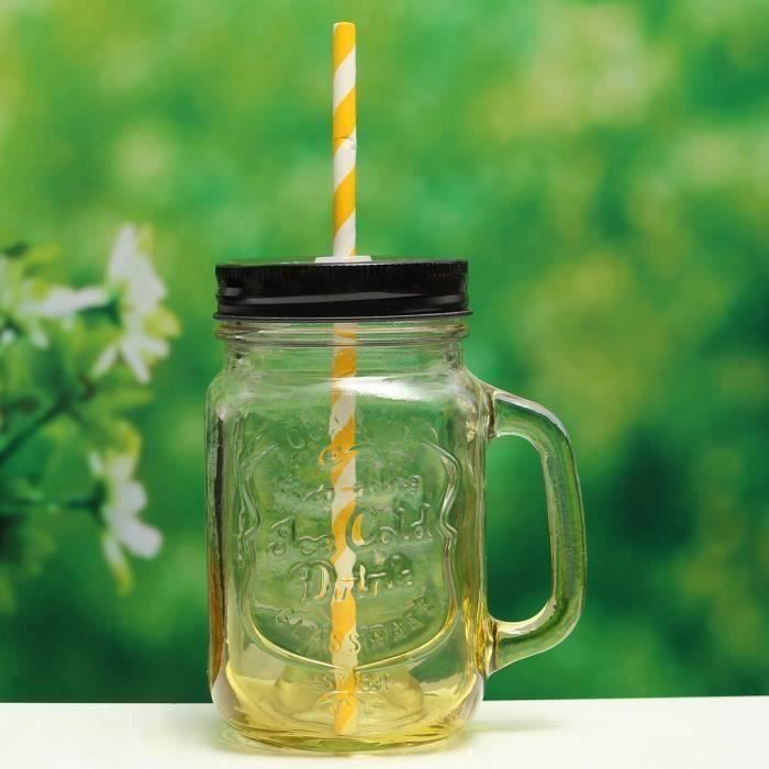 MUG Tasse Verre Paille 500ML Cocktail Boisson JAUNE An10005