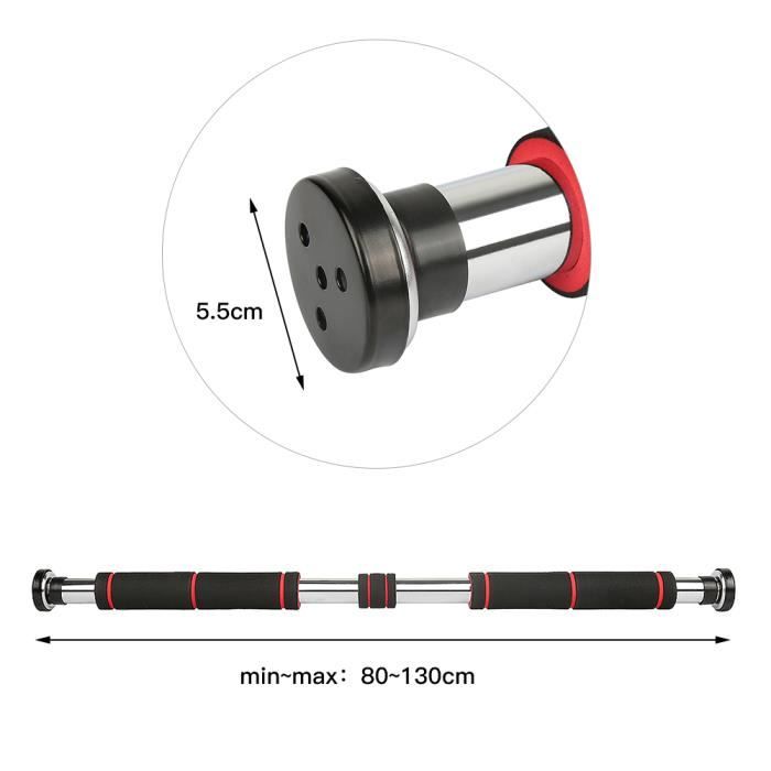 Yipeema Barre de Traction Porte - Réglable 80 à 130cm - Antidérapant - Jusqu'à 150 kg - Noir / Rouge - Vis de Fixation fournies