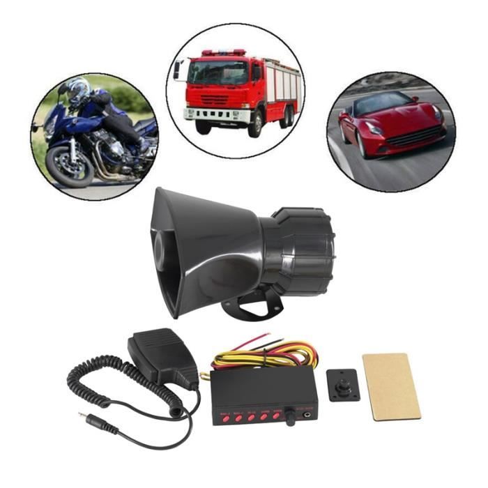 le noir - Haut-parleur sirène de Police 12V, 5 tons, réglage du Volume du son, klaxon de véhicule avec microp