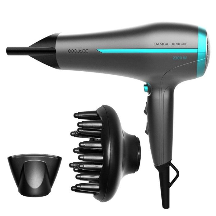 Cecotec Sèche Cheveux Bamba IoniCare 5200 AURA Black. Technologie Ionique réelle avec un grand débit d'air, Fonction d'air froid 230