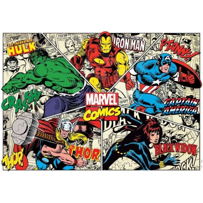 Puzzle Adulte Marvel Comics : Hulk Iron Man Captain America Thor Black Window - 1000 Pieces - Educa Collection Super Heroes