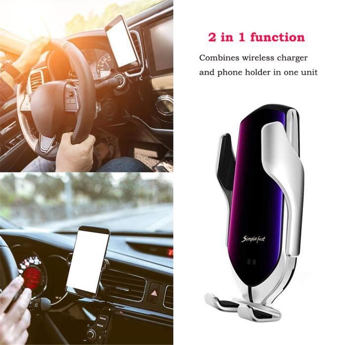 Argenté - Chargeur sans fil de voiture rapide Qi Support Téléphone Voiture de charge intelligente induction infrarouge Rotatif 360°