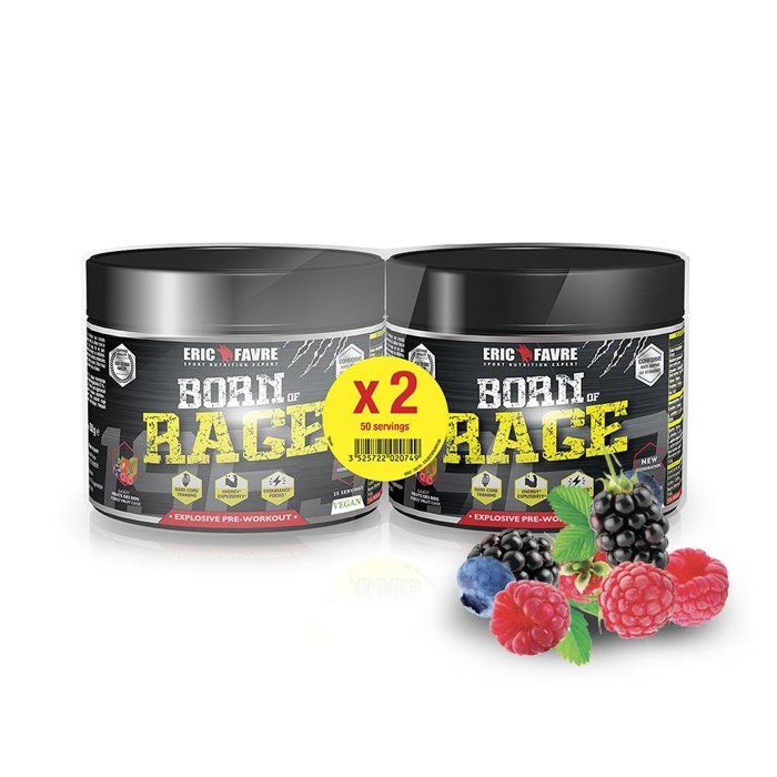 PRE WORKOUT Born Of Rage - Musculation Vegan en Poudre - Energie et Endurance - Lot de 2 x250gr - Laboratoire Français Eric Favre