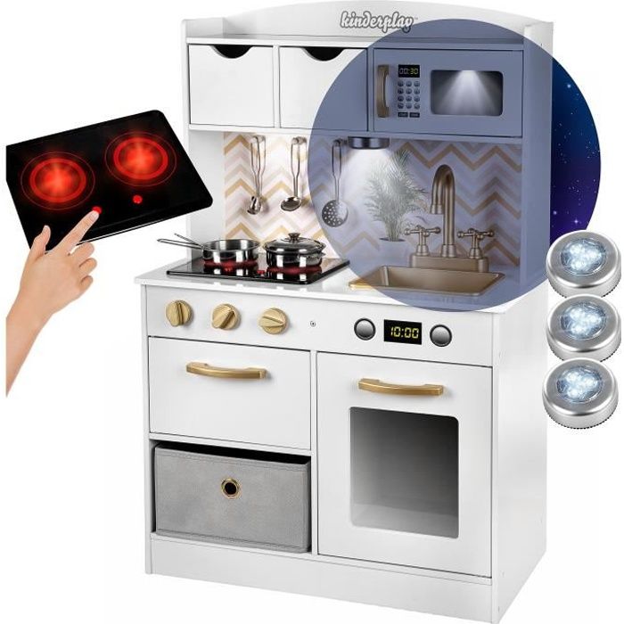 Kinderplay Grande Cuisine Enfant, Cuisine en Bois Enfant - et Son Ensemble de Jouets Accessoires, GS0059