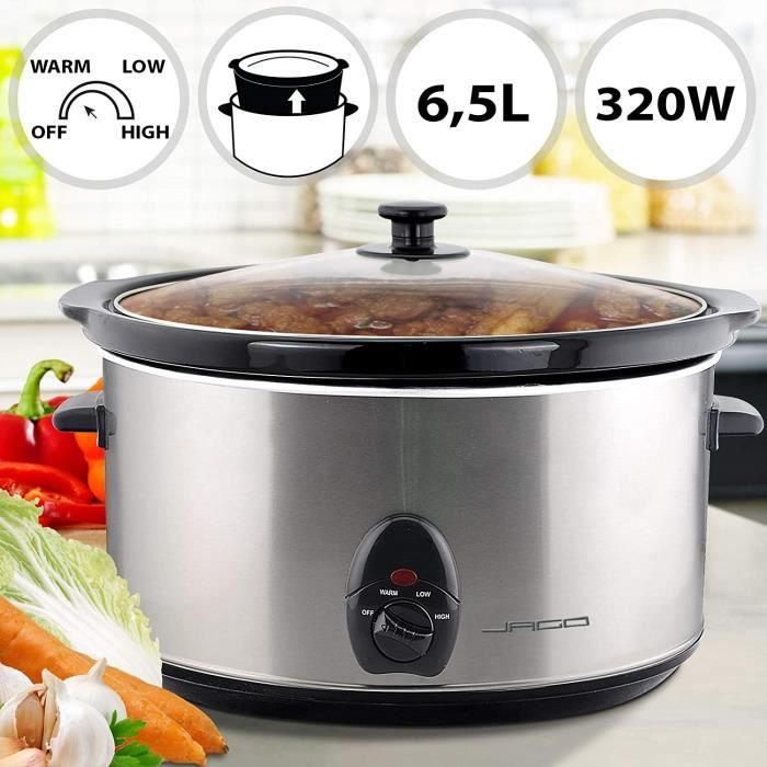 Mijoteuse Électrique Programmable - 6,5 l, Acier Inoxydable, 320W, Couvercle en Verre Trempé - Slow Cooker, Autocuiseur