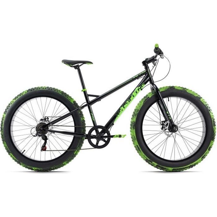 Vélo Fatbike 26'' - KS CYCLING - SNW2458 - Unisexe - 6 Vitesses - Noir-Vert - Taille de Cadre 58 cm