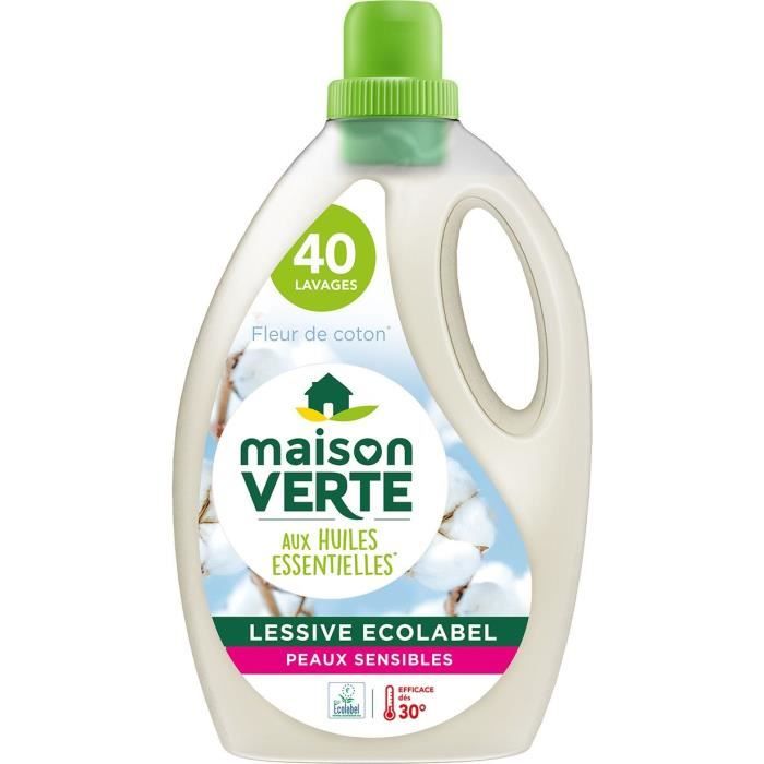 MAISON VERTE Lessive Fleur de Coton - 2,4 L - 40 Lavages