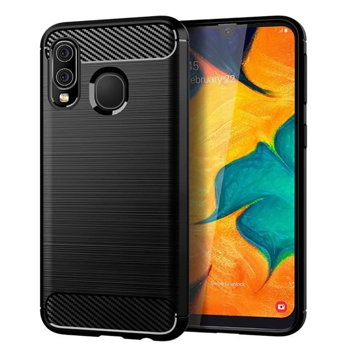Coque intégrale Samsung Galaxy A40 Housse Arrière Slim Fit En Fiber De Carbone Brossé ,Noir