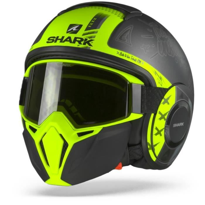 SHARK STREET DRAK TRIBUTE RM CASQUE JET ASY MAT ANTHRACITE ARGENT JAUNE M