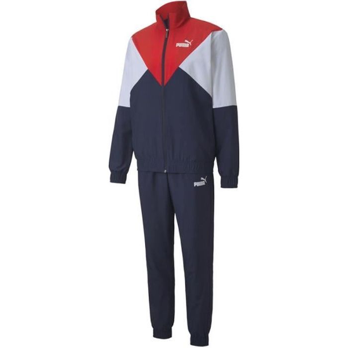 Ensemble de survêtement Puma RETRO - Réf. 583603-06. Couleur : Bleu marine, Blanc, Rouge. Détails. - Col montant. - Manches