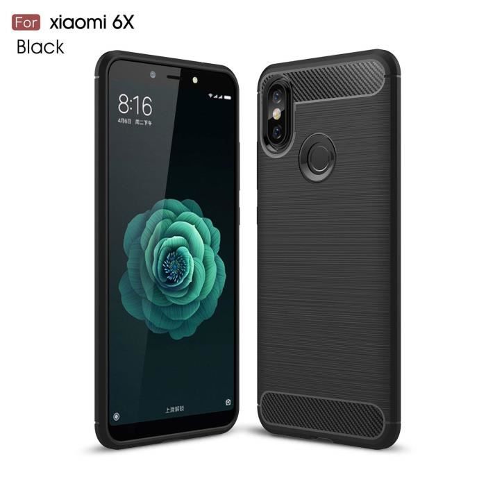 housse etui coque effet carbone pour XIAOMI MI A2 bleu