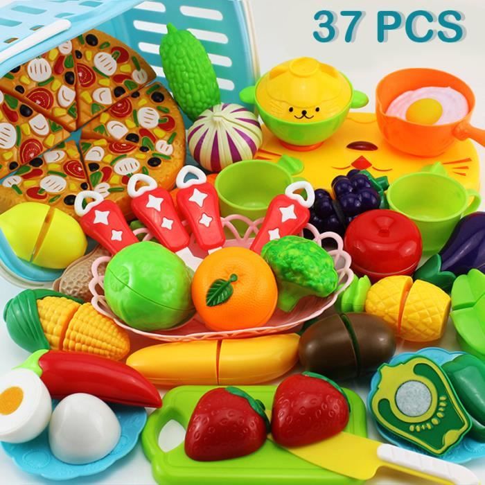 cadeaux enfant jeu de cuisine enfant Jouet Educatif set de 37pcs plastique Fruits et Légumes à Couper Panier Cuisine