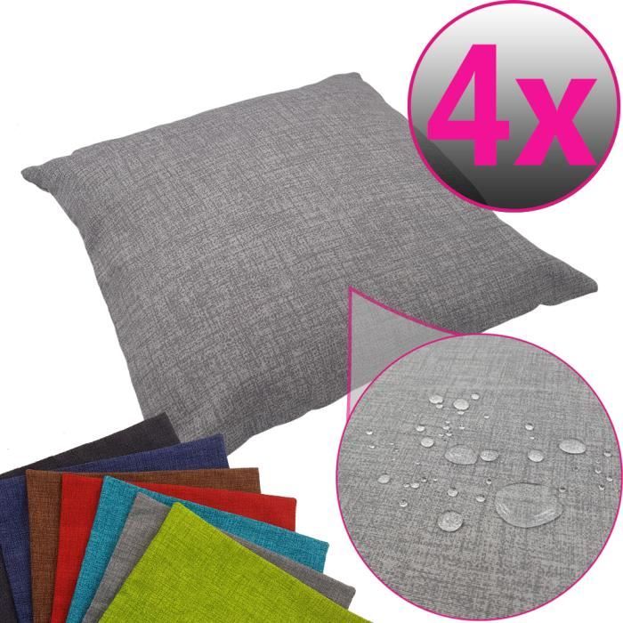 SET x4 Housses de coussin décorative pour l'extérieur 40 x 40 cm en gris - Housse de coussin hydrofuge idéal pour extérieur