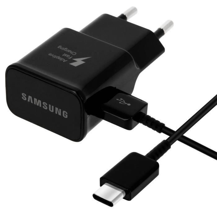 Chargeur Adaptateur secteur d'origine pour Samsung Galaxy A50 SM-A505 6.4- avec Cable de charge Type C Noir