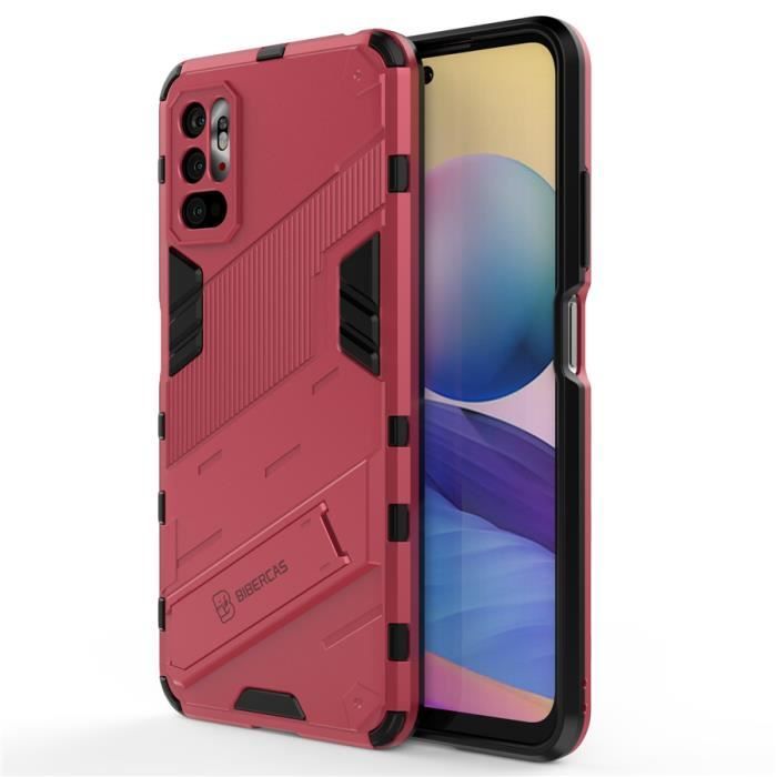 Coque Xiaomi Redmi Note 10 (5G), Rose rouge Antichoc Armure Dur Robuste Support Punk Bumper Protection Double Couche Renforcée