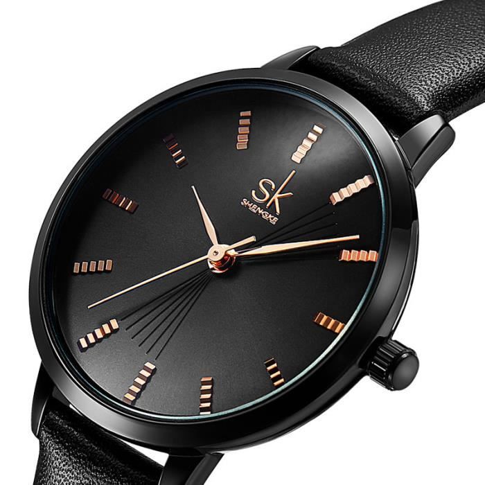 Montres femme bracelet cuir 2020 quartz simple etanche noir