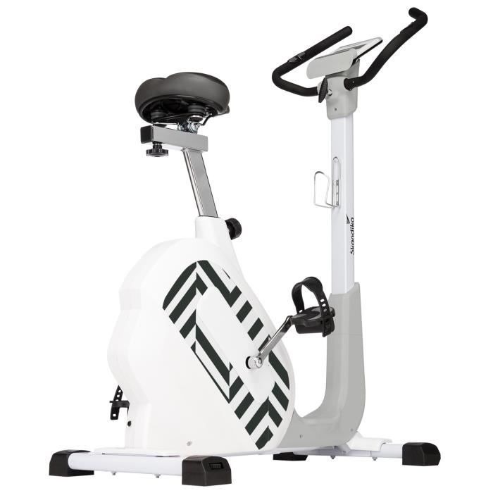 Skandika Elskling - Vélo d'appartement avec Selle Tourer XL - 24 Prog. - 32 Niveaux - Bluetooth - Blanc
