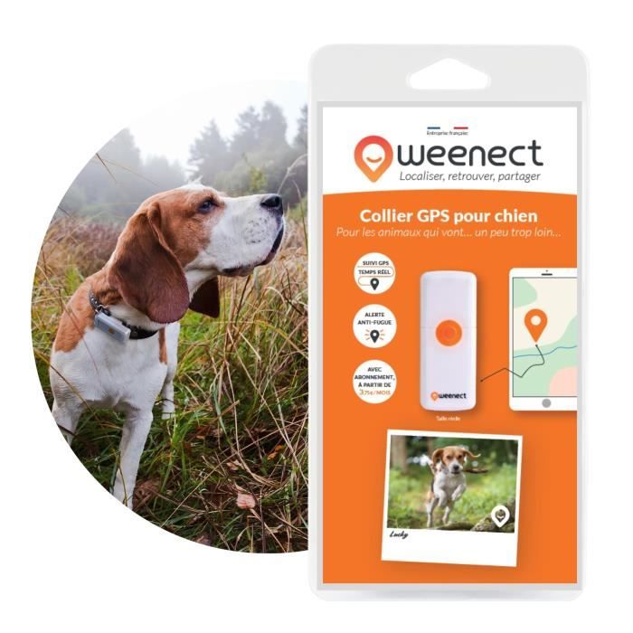 Collier GPS pour chien – Weenect Dogs 2 - Suivi GPS en temps réel, Sans limite de distance, Plus petit modèle du marché