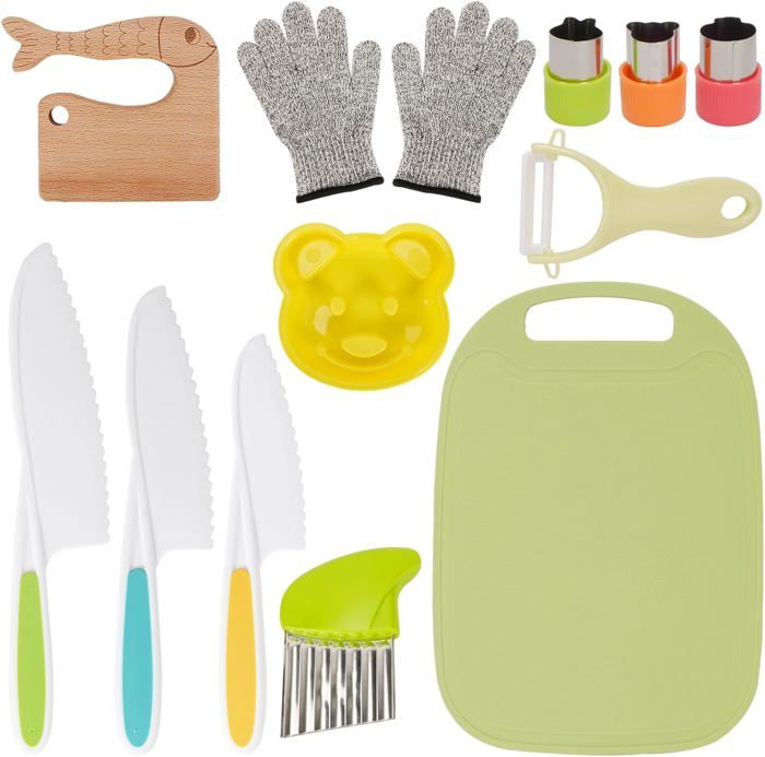 Set Couteau Enfants LETTO & TAILOR - 21 Pièces Sécurité Cuisine Avec Planche Et Emporte-pièces