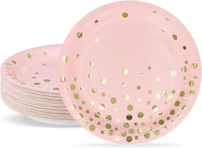 Ensemble De 80 Assiettes De Fête Jetables Motifs Floral Roses 23 Cm