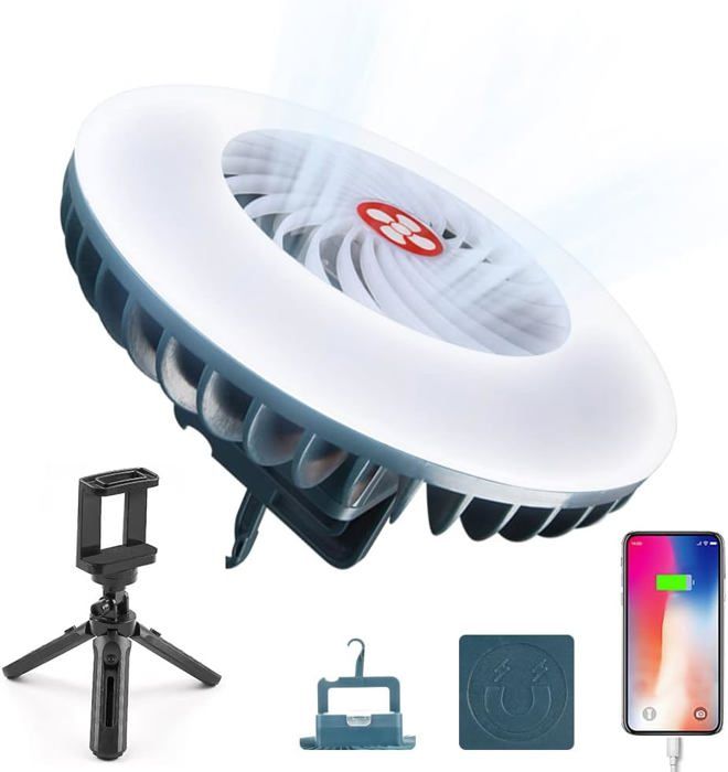 Ventilateur De Camping Qoosea 3 En 1 - USB Rechargeable, Lumière LED, 8000mAh, Télécommande