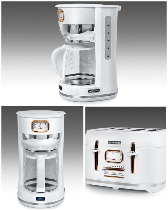 Cafetière - Vintage - 1000W - Grille-pain 4 tranches - Blanc et doré - Fonction décongélation Cafetière - Vintage - 1000W - Grille-pain 4 tranches - Blanc et doré - Fonction décongélation