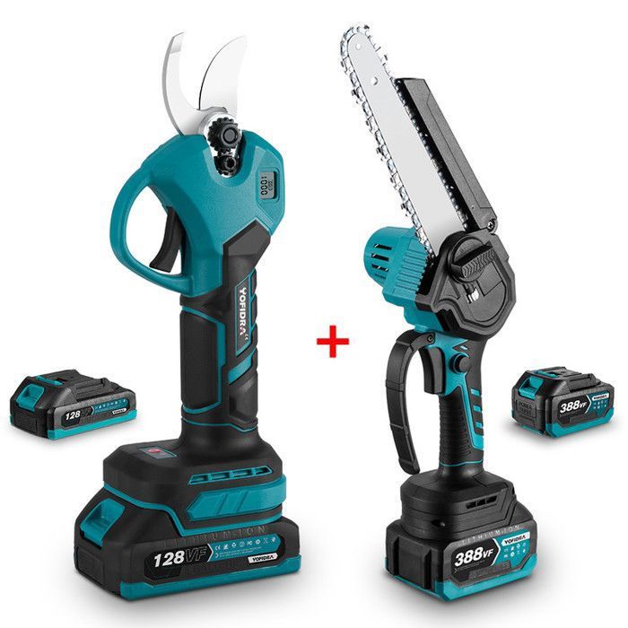 Pack Tronçonneuse & Sécateur sans fil - YOFIDRA - 4x batteries - 8 pouces - Sécateur 30 mm - Moteur sans balais