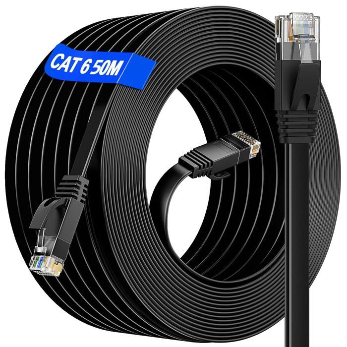 Câble Ethernet Cat 7 50m – RJ45 Blindé S/FTP 10 Gbit/s 600 MHz – Extérieur/Intérieur Étanche Anti-Interférences