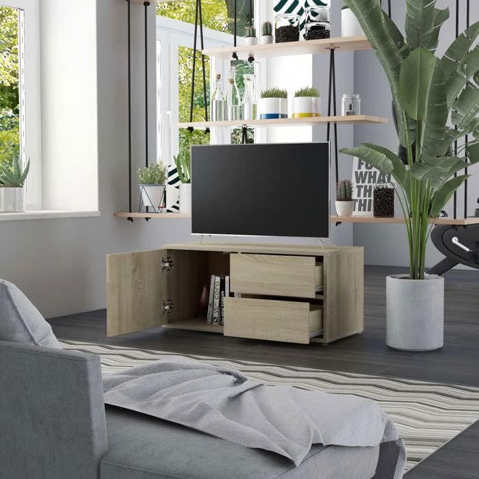 Meuble TV - Banc TV - Table TV - Chêne sonoma - 80x34x36 cm - Bois dingénierie T506