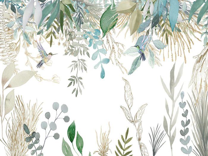 Papier Peint Panoramique 3D Plantes Tropicales Feuilles Fond Fleurs Et ...