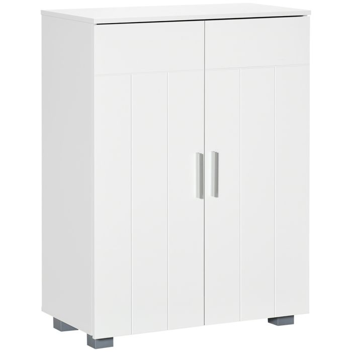 Meuble Salle De Bain HOMCOM 60x30x102cm Blanc - Armoire Avec Tiroir Et Étages Réglables