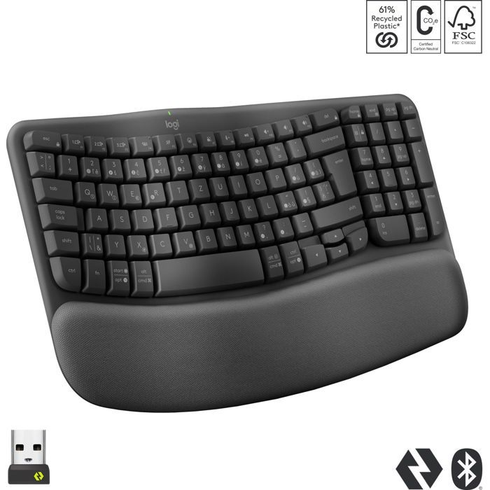Clavier sans fil ergonomique Logitech Wave Keys Bluetooth TchèqueSlovaque Interrupteur à ciseaux