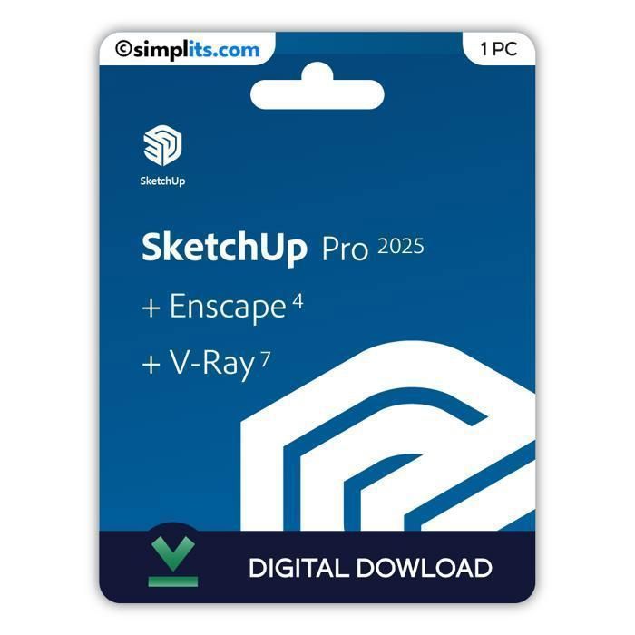 SketchUp Pro 2025 + V-Ray 7 + Enscape 4 – Activation Perpétuelle – À télécharger – 1 PC – Non compatible Mac
