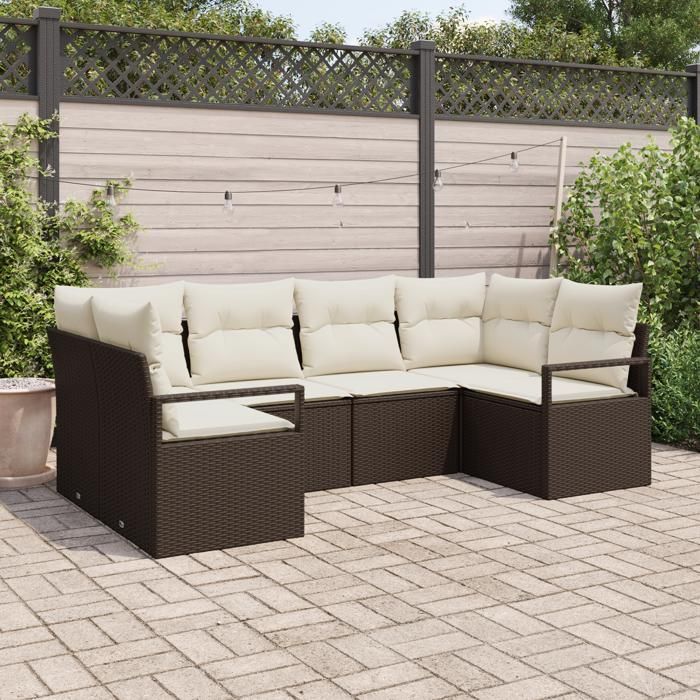 Ensemble de canapé de jardin 6 pièces avec coussins en rattan poly Canapé de jardin 2 places avec rangement 3355187 - vue 1