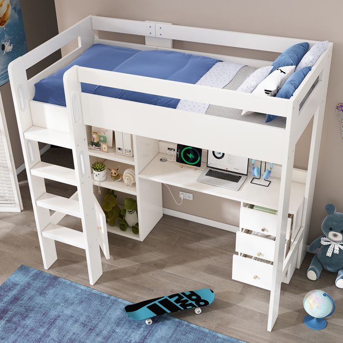 Lit Mezzanine 1 Place,lit Mezzanine 90x200 Avec Armoire De Rangement