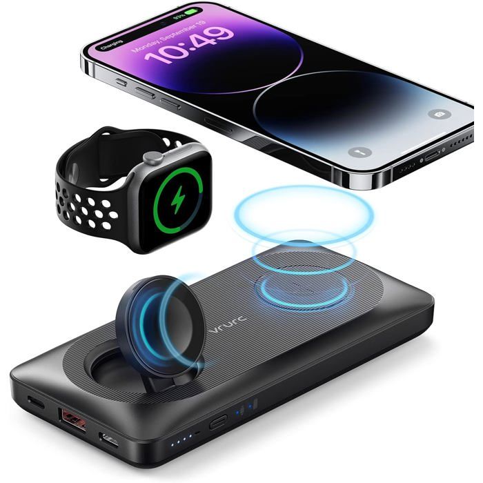 Batterie Externe AXNEB 5200mAh 18W PD Pour IPhone - Mini Power Bank Avec Fiche Intégrée Et USB-C - Coloris Violet