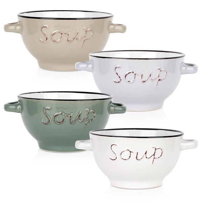 Bol à bouillon en céramique - SIAKI COLLECTION - 600 ml - Lot de 4 - 18x14x77 cm - 4 couleurs pastel