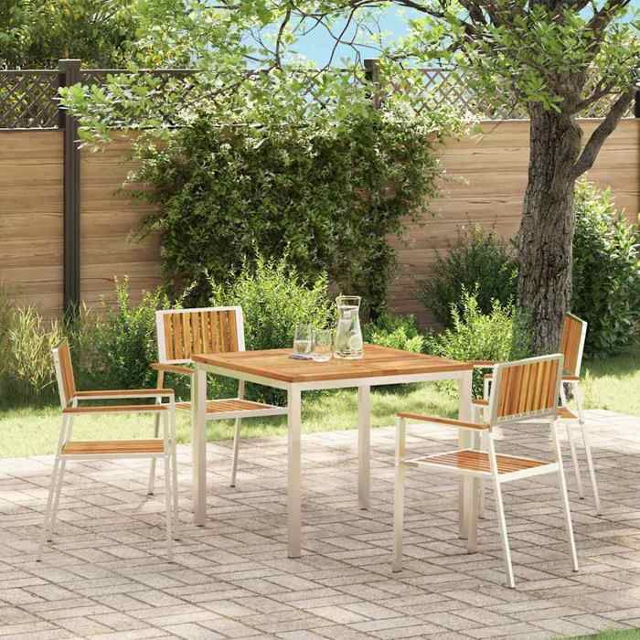 vidaXL Chaises de jardin empilables 4 pcs en bois d'acacia et métal - vue 3