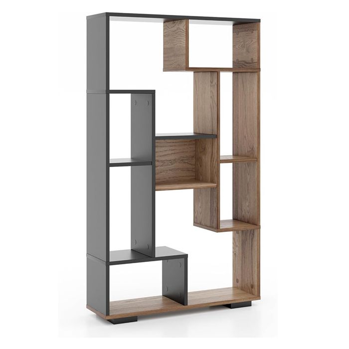 GIANTEX Bibliothèque Géométrique à 9 Compartiments- Étagère de Rangement Moderne- Salon Chambre Bureau- 70x20x120cm- Noir+Naturel