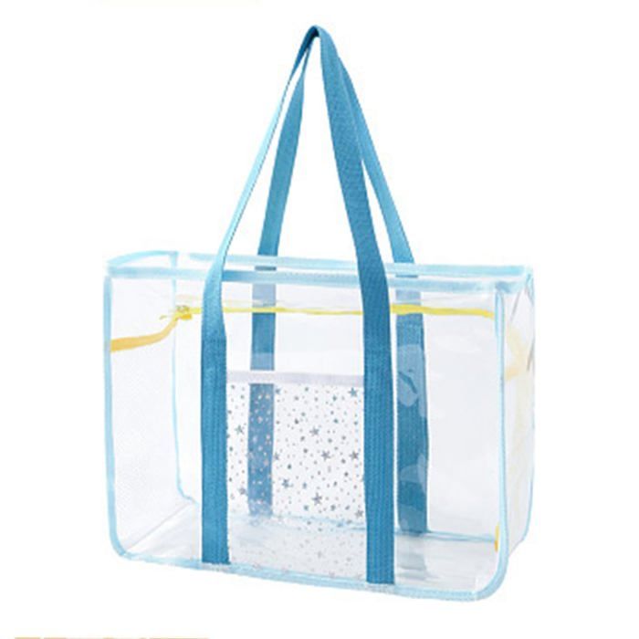 Sac plage transparent - 1 pièce PVC épais bleu à bandoulière - Convient pour femmes plage Étiquette