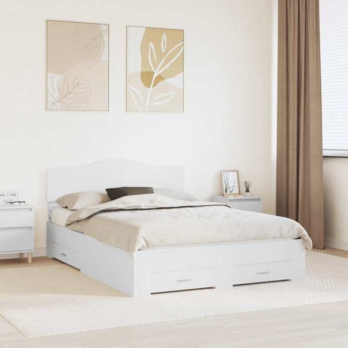 vidaXL Cadre de lit avec tiroir Blanc 160 x 200 cm Bois dingénierie 3413168