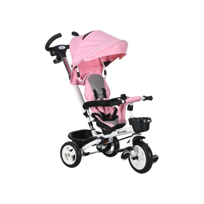 Metal Frame 6 in 1 Baby Push Tricycle with Parent Handle for 1-5 Years Old Pink