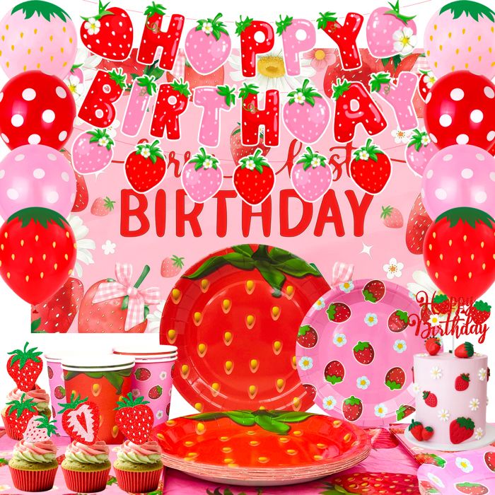 Décoration anniversaire - INBOXXARTY - Kit Fraises - Rose - Vaisselle & déco complète - Enfant