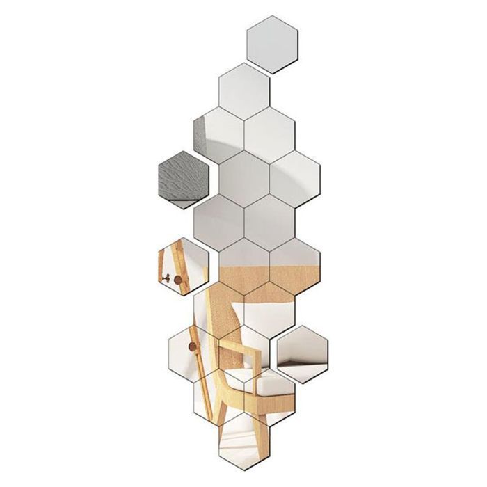 Miroir Acrylique Adhésif Hexagonal Argenté – 20 Pièces pour Déco Murale Salon/Chambre
